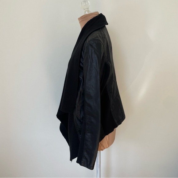 Blank NYC Drape Front Open Waterfall Faux Vegan Leather Knit Moto Jacket Size S - Picture 4 of 10